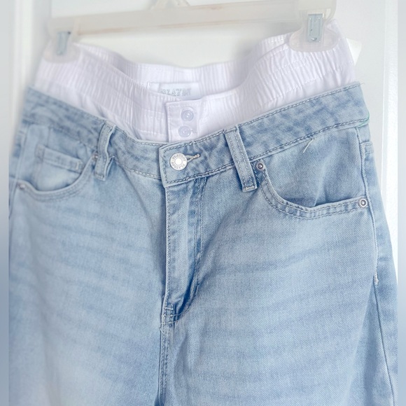 Playboy white tuxedo waist embroidered iconic bunny wide leg jeans size 7 - Picture 6 of 7